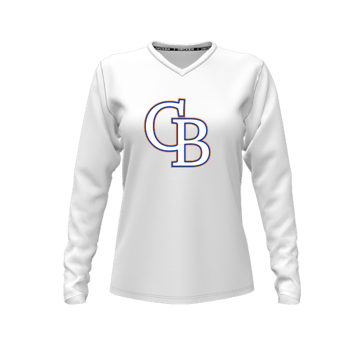 [CUS-DFW-TEES-CMF-VNK-LSL-WHT-FYXS-LOGO3] Comfort T-Shirt (Female Youth XS, White, V Neck, Logo 3, Long Sleeve)