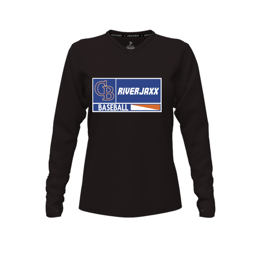 [CUS-DFW-TEES-PER-VNK-LSL-BLK-FYXS-LOGO2] Decker Performance T-Shirt (Female Youth XS, Black, V Neck, Logo 2, Long Sleeve)