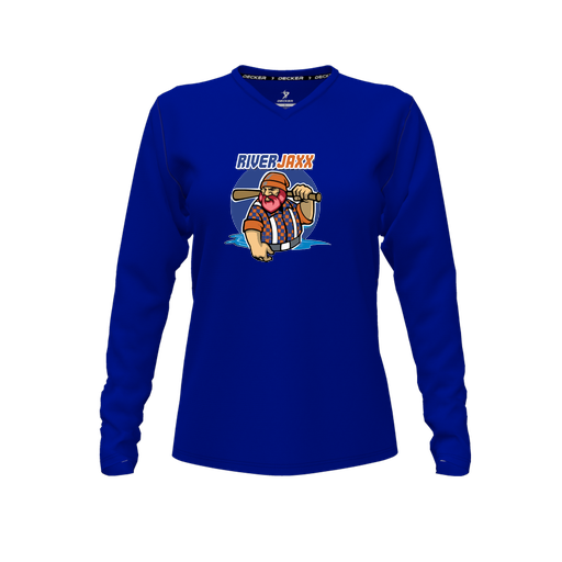 [CUS-DFW-TEES-PER-VNK-LSL-RYL-FYXS-LOGO1] Performance T-Shirt (Female Youth XS, Royal, V Neck, Logo 1, Long Sleeve)