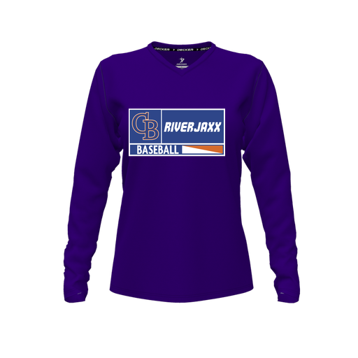 [CUS-DFW-TEES-PER-VNK-LSL-PUR-FYXS-LOGO2] Performance T-Shirt (Female Youth XS, Purple, V Neck, Logo 2, Long Sleeve)