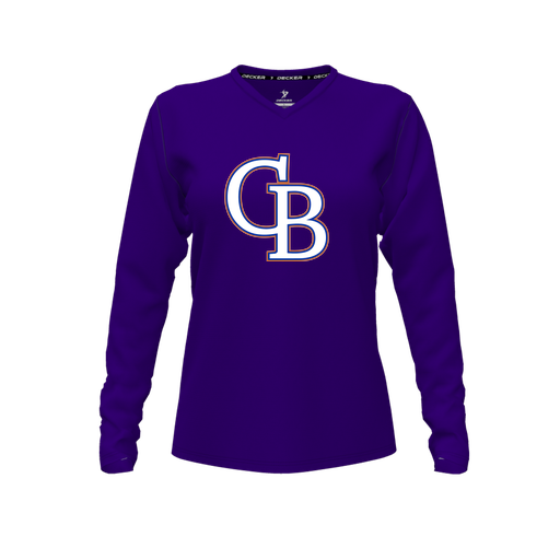 [CUS-DFW-TEES-PER-VNK-LSL-PUR-FYXS-LOGO3] Performance T-Shirt (Female Youth XS, Purple, V Neck, Logo 3, Long Sleeve)